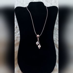 Handmade Lavender Leather And White, Lavender & Peacock Pearl Dangle Necklace